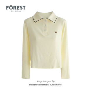 清仓 蝴蝶结撞色花边polo领长袖 2件5折 款 T恤女上衣 不退不换