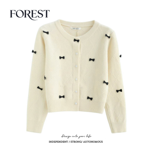 清仓 圆领毛衣开衫 2件5折 菱格蝴蝶结珍珠扣长袖 外套 不退不换