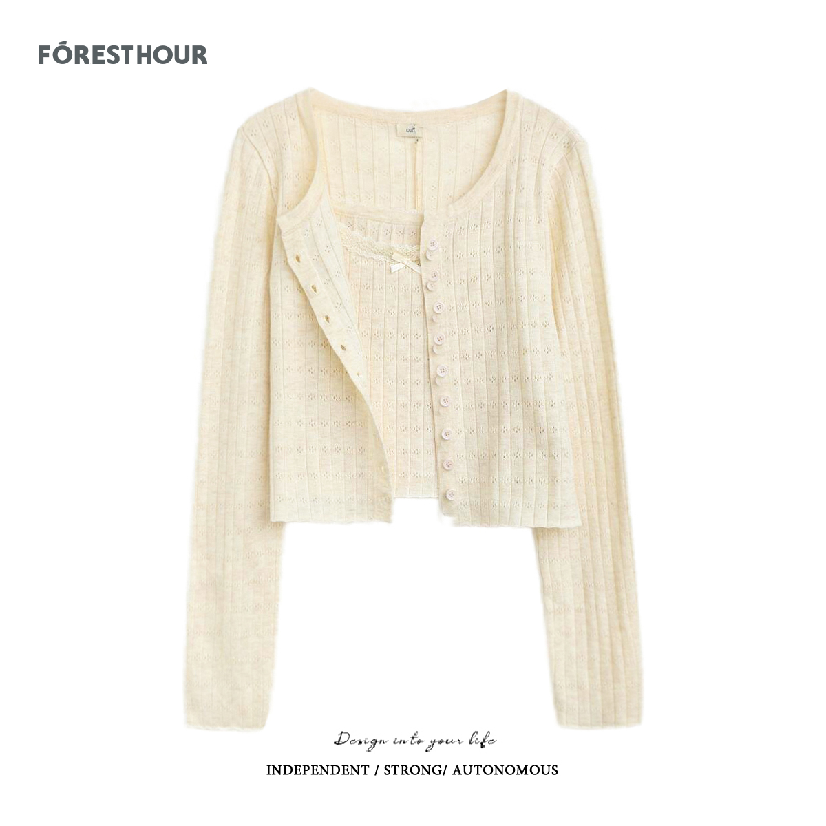 拾野森短款针织吊带开衫两件套