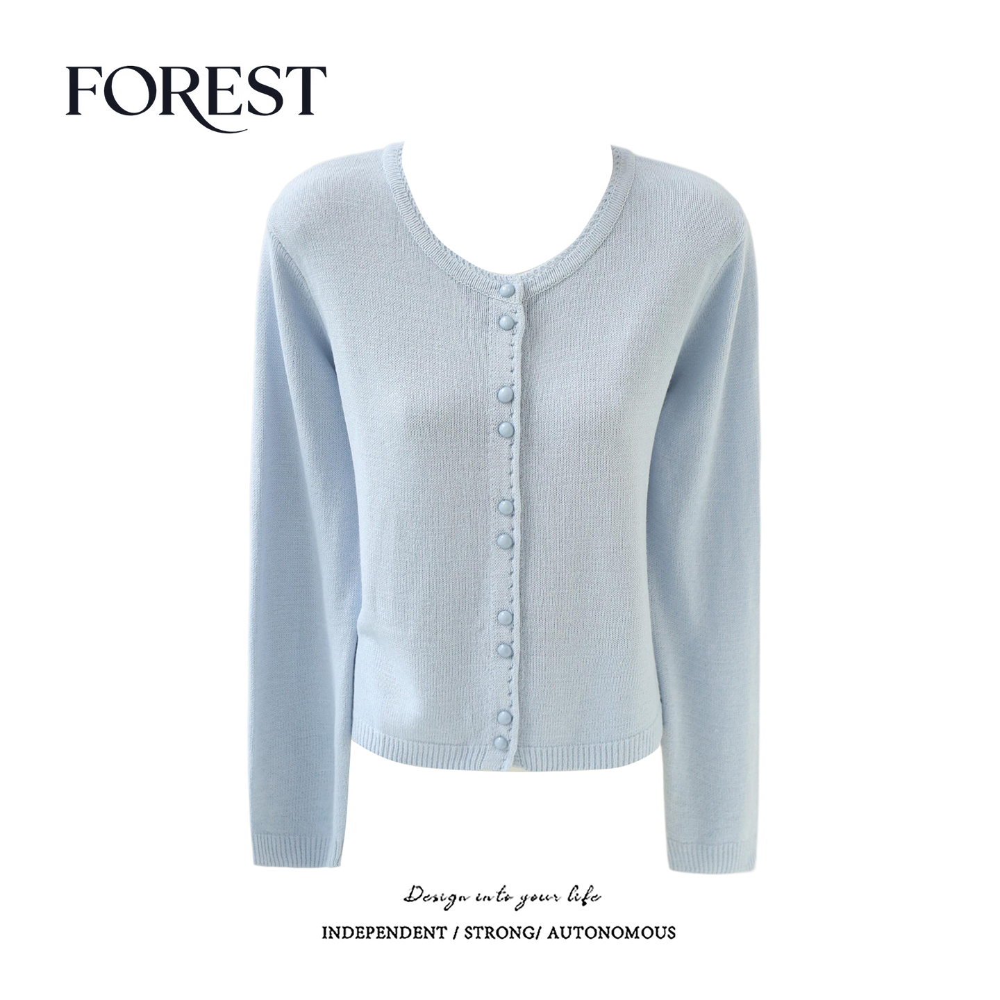 拾野森短款长袖针织衫开衫