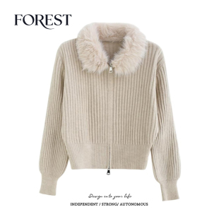 不退不换 韩版 短款 毛衣开衫 2件5折 双拉链毛领灯笼袖 外套 清仓