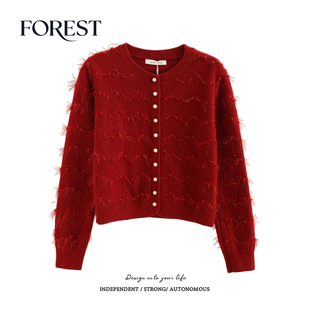 不退不换 2件5折 柔短款 亮丝珍珠扣长袖 外套 圆领毛衣开衫 清仓