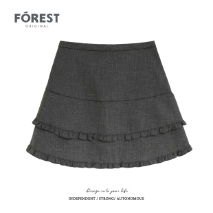 秋装 有安全裤 新款 高腰显瘦木耳边半身裙A字裙短裙 韩版 拾野森