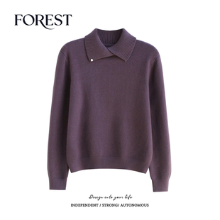 冬装 针织衫 新款 复古翻领金属标长袖 套头毛衣上衣 韩版 拾野森