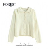 翻领毛衣开衫 拾野森冬装 温柔加厚立体提花爱心扣长袖 韩版 外套 新款