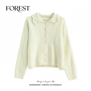 翻领毛衣开衫 拾野森冬装 温柔加厚立体提花爱心扣长袖 韩版 外套 新款