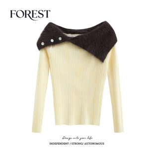 不退不换 2件5折 短款 毛毛荷叶领长袖 女上衣打底衫 针织衫 清仓