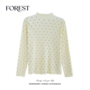 冬装 上衣打底衫 新款 针织衫 韩系温柔波点卷边高领长袖 拾野森