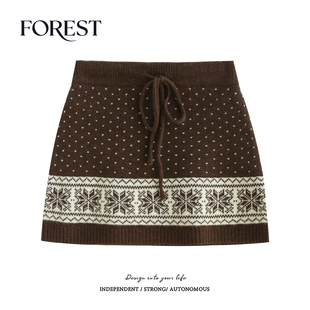 韩系高腰显瘦费尔岛波点针织毛线半身裙A字裙短裙 新款 拾野森 冬装