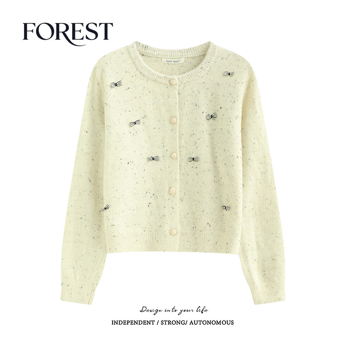 拾野森 冬装新款韩版温柔短款彩纱蝴蝶结宝石扣毛衣开衫外套,女装/女士精品,毛衣,淘宝优惠券,粉丝福利购,淘宝优惠卷