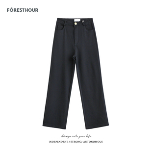 韩版 复古高腰显瘦高弹力阔腿裤 休闲裤 拾野森 长裤 新款 打底裤 秋装