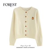 温柔短款 韩版 南瓜刺绣长袖 圆领针织衫 拾野森 毛衣开衫 春秋新款
