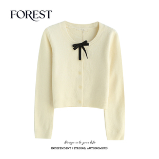 不退不换 2件5折 风少女短款 蝴蝶结长袖 外套 圆领毛衣开衫 清仓