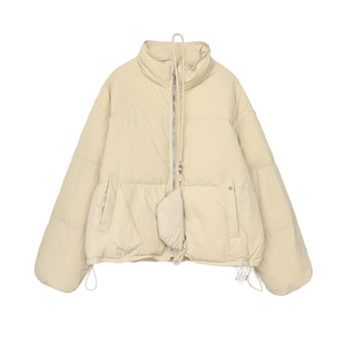 拾野森 冬装新款韩系短款抽绳白鸭绒立领羽绒服外套牛角包包