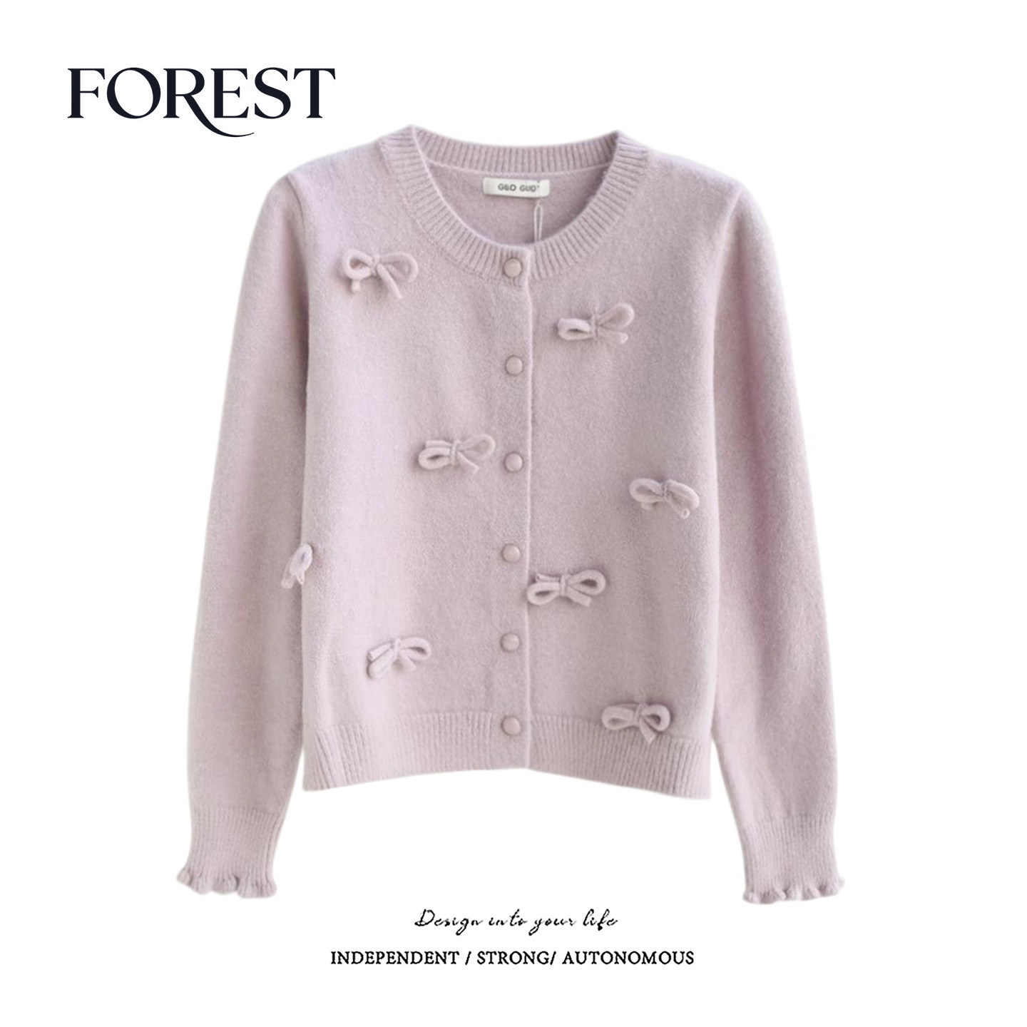 拾野森 冬装新款韩版温柔立体蝴蝶结圆领长袖毛衣开衫外套,女装/女士精品,毛衣,淘宝优惠券,粉丝福利购,淘宝优惠卷