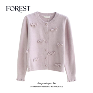 不退不换 2件5折 版 温柔立体蝴蝶结圆领长袖 外套 毛衣开衫 清仓