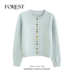 不退不换 2件5折 韩系短款 丝绒彩扣长袖 外套 圆领毛衣开衫 清仓