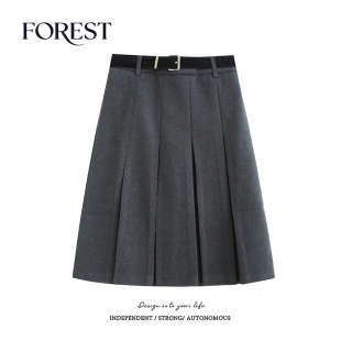 不退不换 2件5折 系高腰显瘦毛呢百褶裙半身裙A字裙中裙 清仓