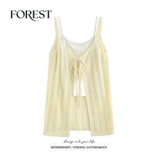 夏装 针织系绳开衫 新款 吊带背心长款 两件套 纯欲甜辣短款 拾野森