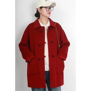 加肥加大码双面羊绒大衣女装胖mm中式红色妈妈200斤新年毛呢外套