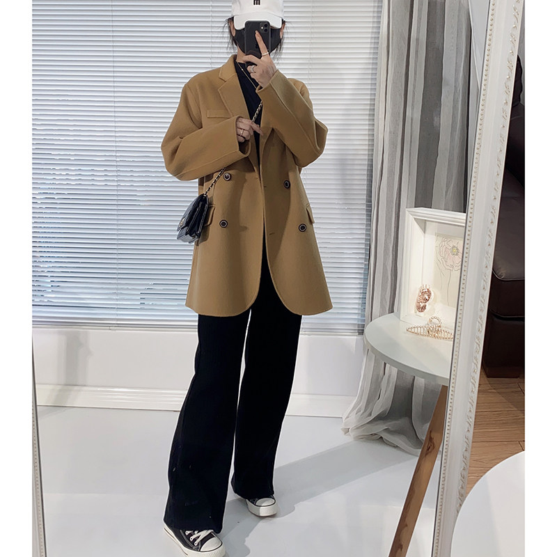 高端大码微胖mm西装女装秋冬新款200斤双面羊绒大衣毛呢外套显瘦