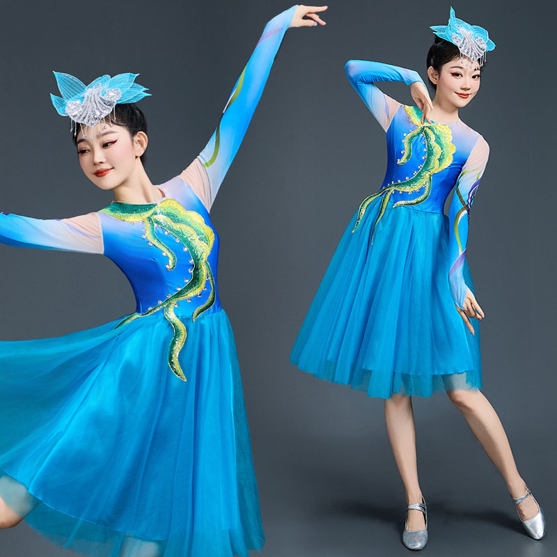 我爱你中国现代舞蹈表演出比赛女连衣短裙广场舞蓬蓬裙开场舞服装,运动/瑜伽/健身/球迷用品,古典舞服,淘宝优惠券,粉丝福利购,淘宝优惠卷