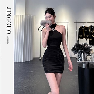 礼服连衣裙7568 小众设计感御姐挂脖收腰包臀修身 JINGGUO轻奢