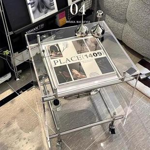 轻奢亚克力中古小推车沙发边几可移动床头柜风网红家用透明置物架