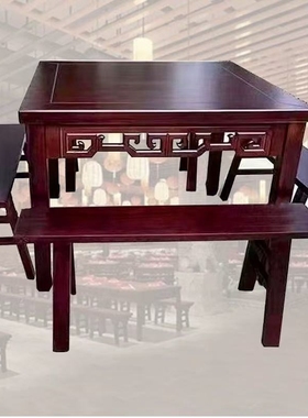 实木餐桌椅家用复古八仙桌仿古四方餐桌餐厅饭店面馆商用家用餐桌
