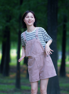 UNE EAU BLEUE 日杂风小个子减龄背带短裤 户外度假休闲短裤D900