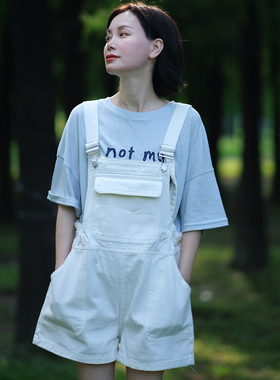 UNE EAU BLEUE 日系小个子减龄牛仔背带短裤女 度假休闲短裤D902