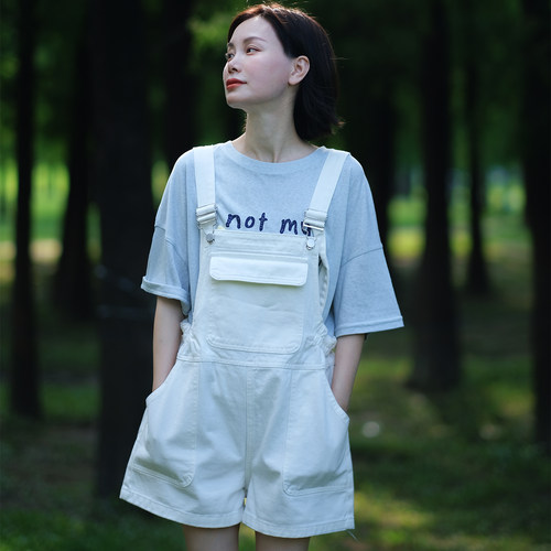 UNE EAU BLEUE 日系小个子减龄牛仔背带短裤女 度假休闲短裤D902