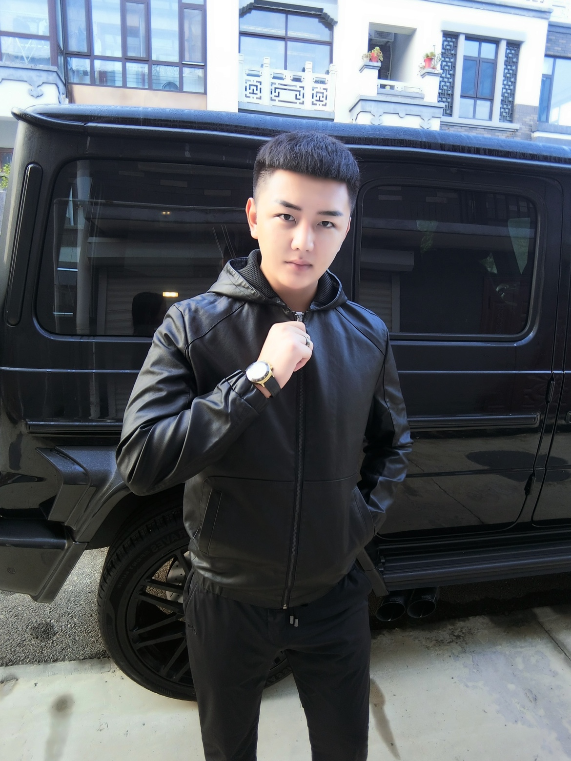 亮面皮衣外套连帽外套机车连帽