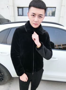 皇家男爵v快手网红同款男冬季翻领貂皮大衣外套加厚保暖精神小伙