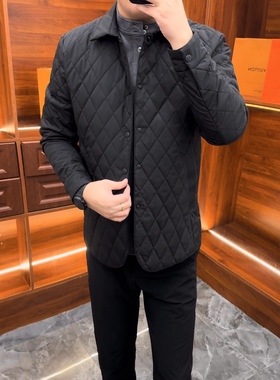 25340轻奢商务品质翻领保暖棉衣男秋冬轻薄休闲棉服绗缝本布下摆