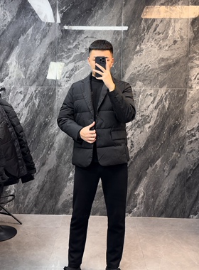 商务轻便黑色上班西装领棉衣男外套纯色短款修身棉袄西服厚棉服潮