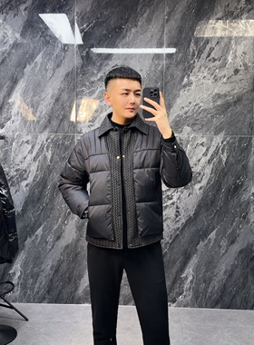 2025冬季麦穗拼接时尚棉服翻领棉衣简约百搭防风保暖棉袄外套男潮