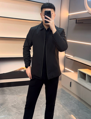 秋季加厚商务休闲行政夹克男士修身翻领黑色公务员外套25303