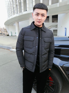 皇家男爵v2025年商务羽绒棉服男士短款翻领冬季纯色棉衣夹克外套