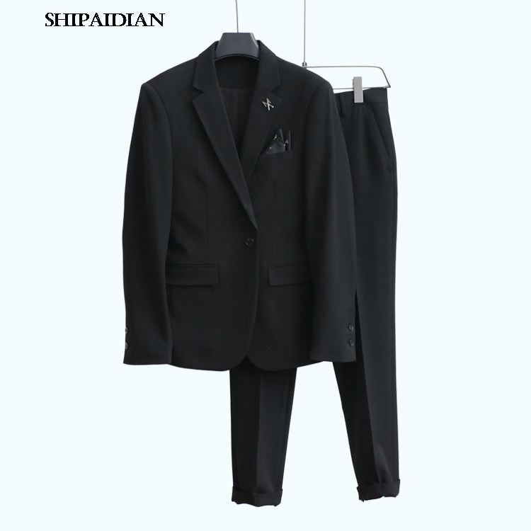 SUIT SUIT MENS SOLID COLOR KOREAN VERSION OF THE YOUTH TRENDY MENS WEDDING GROOMSMEN DRESS SLIM SUIT TWO-PIECE OVERALLS