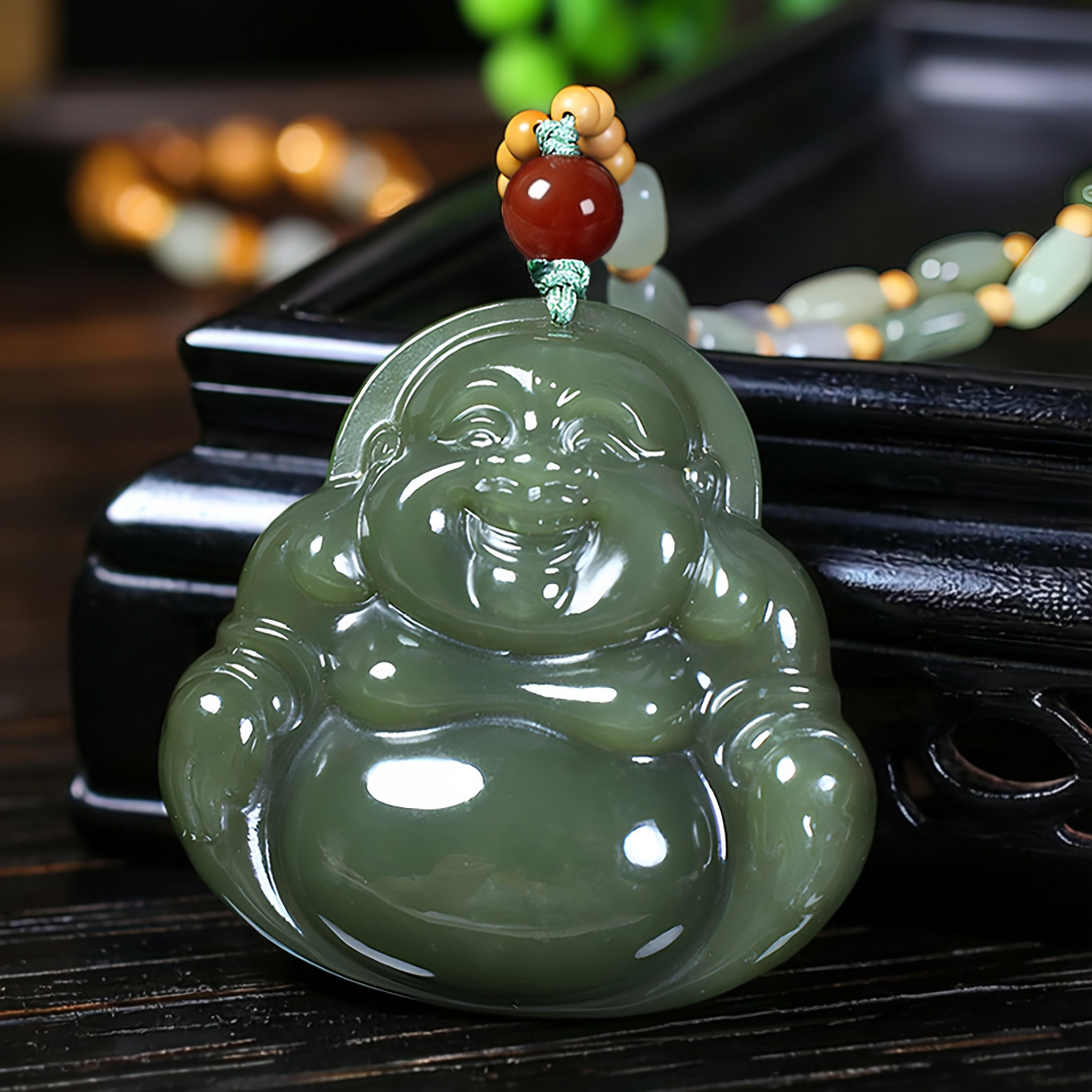 天然和田玉佛公吊坠毛衣链礼物