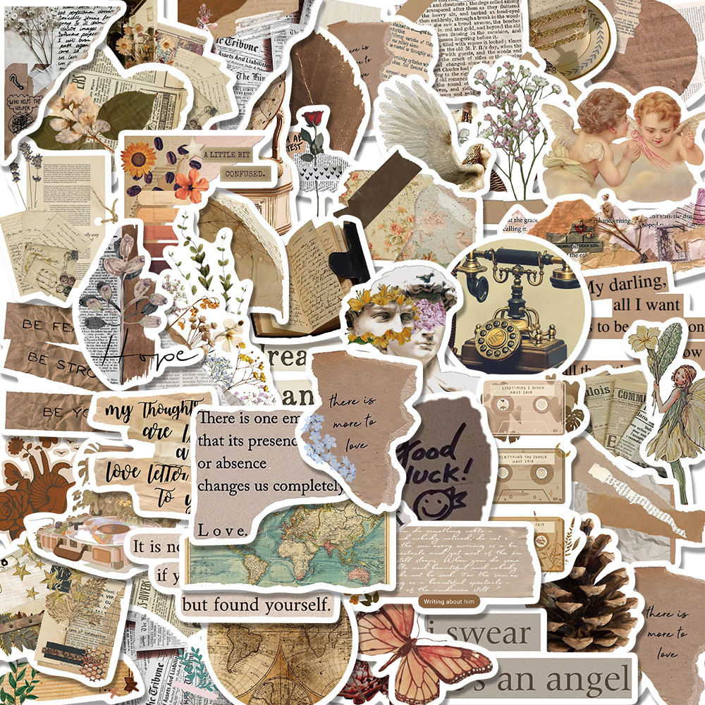 52张文艺复古艺术贴纸拼贴防水diy手账本笔记本电脑手机装饰贴画