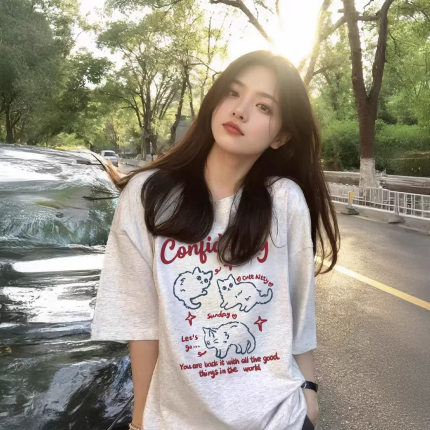 大码宽松美式重磅白色V领T恤夏季爆款短袖女oversize半袖打底衫潮