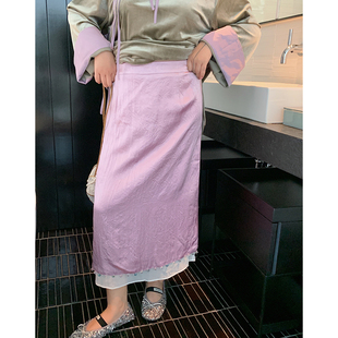 Dazi金大支手工钉珠半身裙女2025新款 胖mm高腰开叉裙子 春秋季 大码