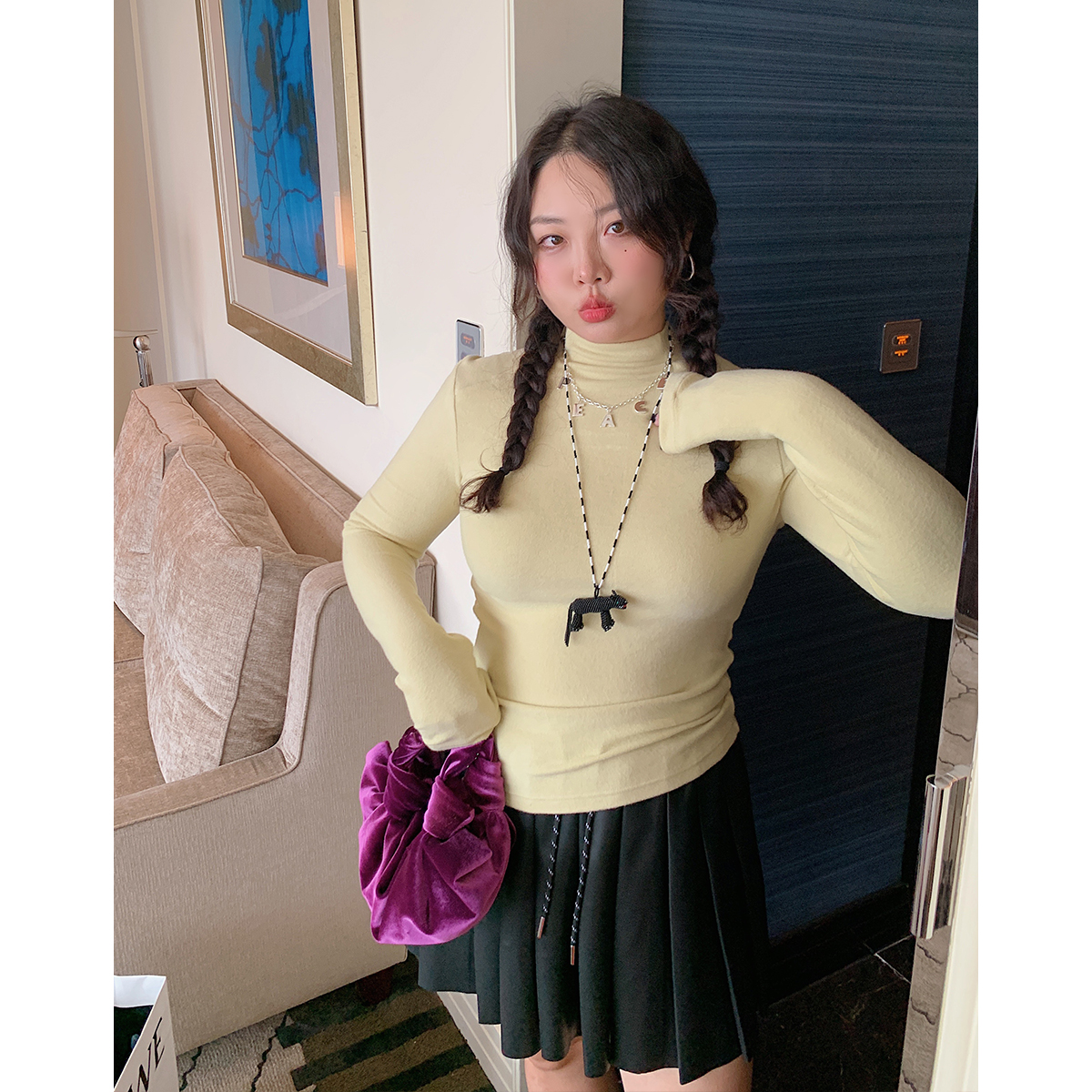 Dazi金大支德绒正肩半高领打底衫