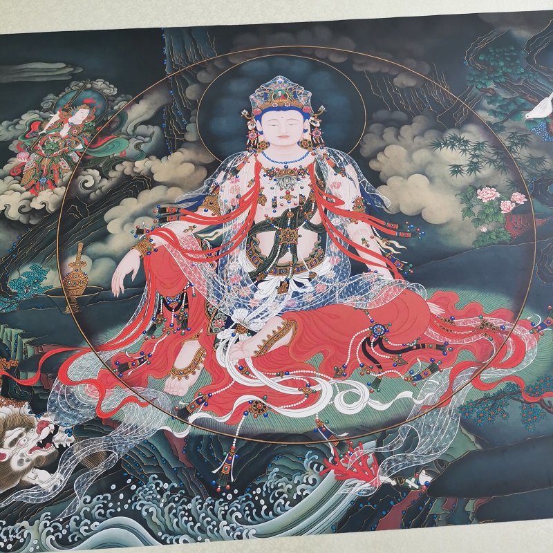 唐卡佛像水月观音菩萨复古书画作品镇宅神像国画仿真复制装裱装饰
