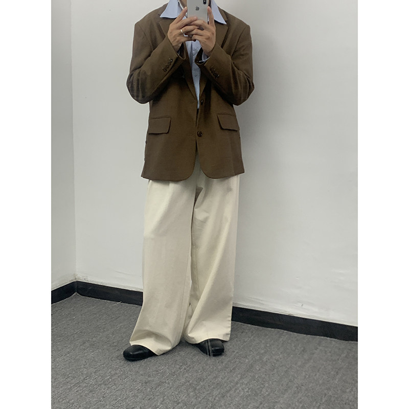 春秋咖色西装外套男韩版宽松设计感小众垂感廓形休闲便服西服潮女