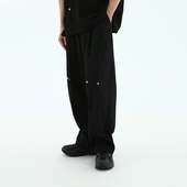 宽松直筒百搭时髦阔腿垂坠感拖地四合扣设计西裤 长裤 男女潮人