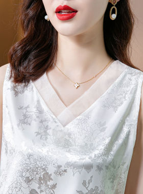 无袖缎面吊带背心女冰丝上衣内搭醋酸蕾丝真丝夏季大码遮肚子外穿