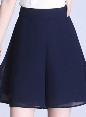 雪纺五分裤女夏季新款高腰垂感阔腿休闲短裤女宽松显瘦薄款裤裙潮